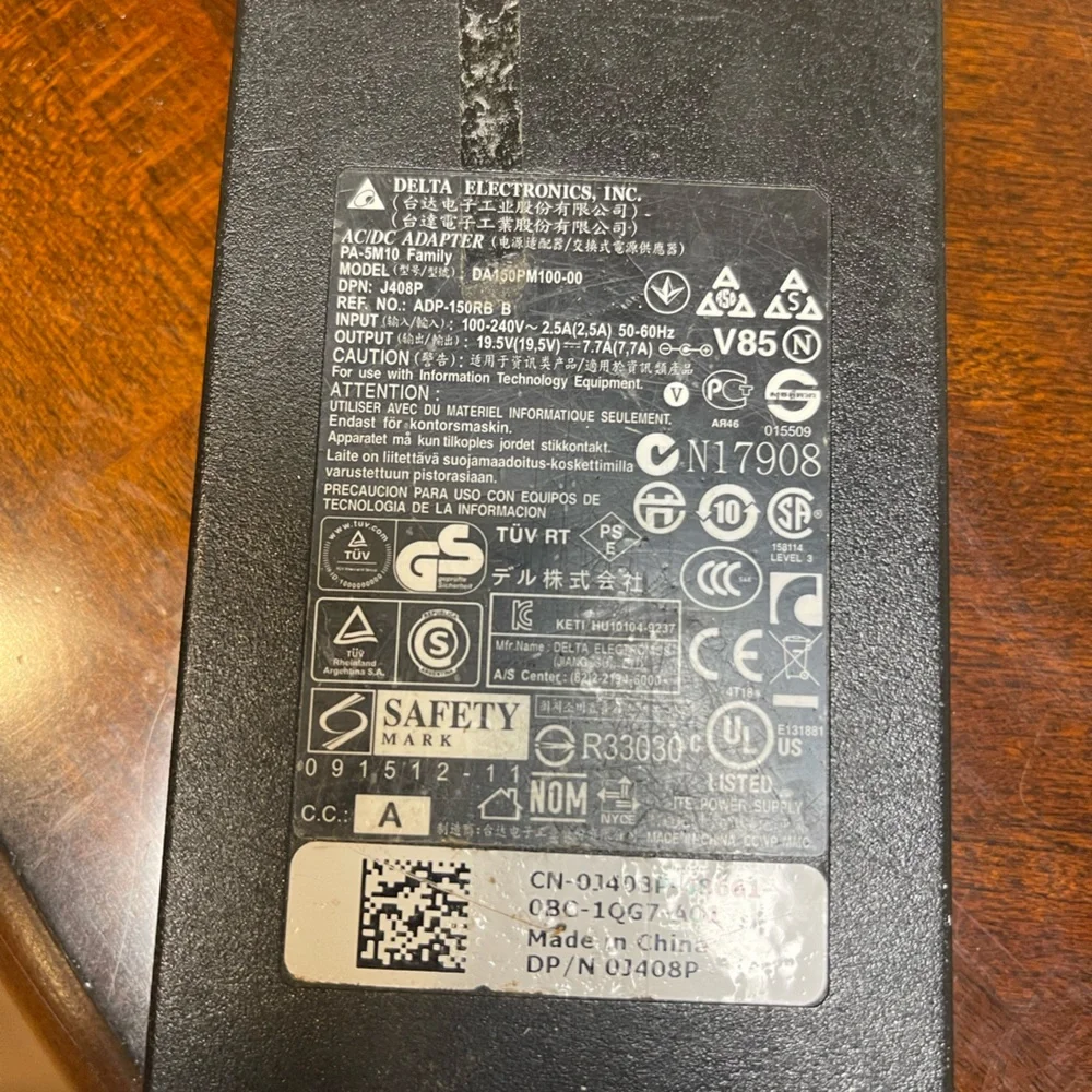 Dell 130W AC/DC Adapter DA130PE1-00 with Strap EUC Tested and Working